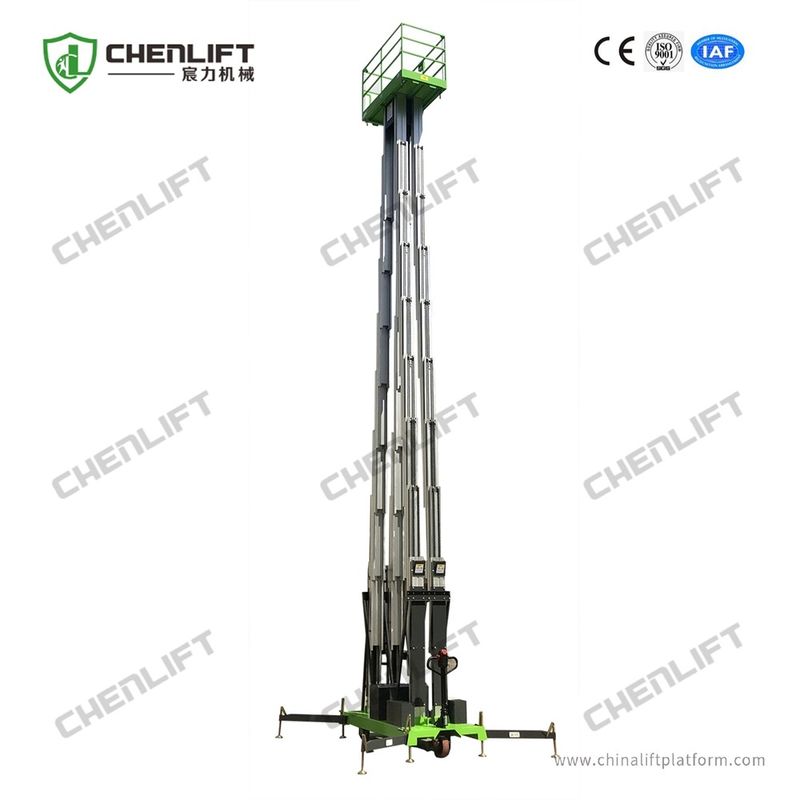 Aluminum Type Aerial Work Platform With Lifting Height 14m Platform Height Quadruple Mast 300Kg